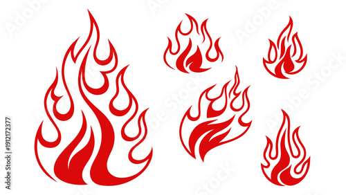 A group of red flame icons on a white background Vector