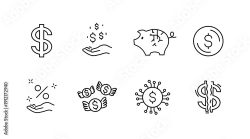 Financial growth and savings icon set