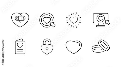Heart icons set: love, health, security and engagement symbols illustrated