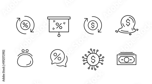 Finance and investment icon set: exchange, growth, savings, profit