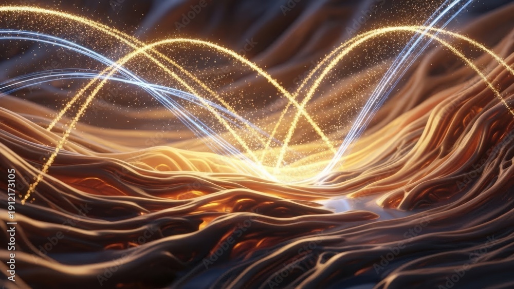 Obraz premium Abstract waves of brown and golden hues with radiating energy streams