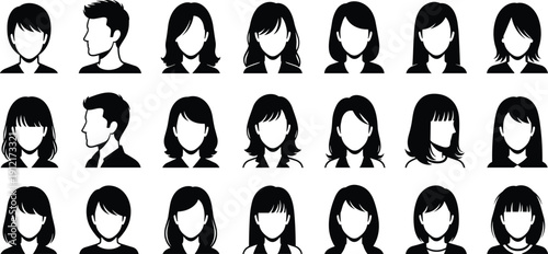 Female and male avatar silhouettes set, user profile icons, anonymous faces, modern people portrait illustration collection isolated on white