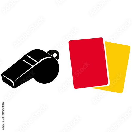 Soccer referee whistle and red yellow card icon vector isolated with simple flat sport rule symbol