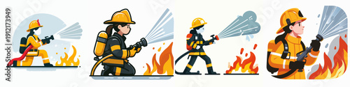 Courageous Firewoman in Action Illustration