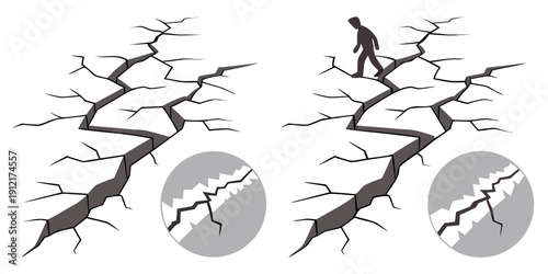 Cracks in the wall with magnified details Vector