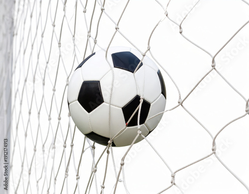 Wallpaper Mural Soccer Ball in Goal Net on White Background, Football Scoring Game Illustration Torontodigital.ca