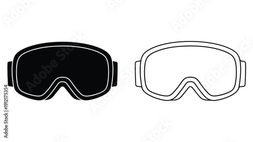 Two ski goggles one black and one white depicted as a silhouette