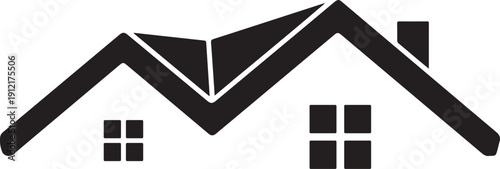 Simple illustration of house roof with chimney and windows