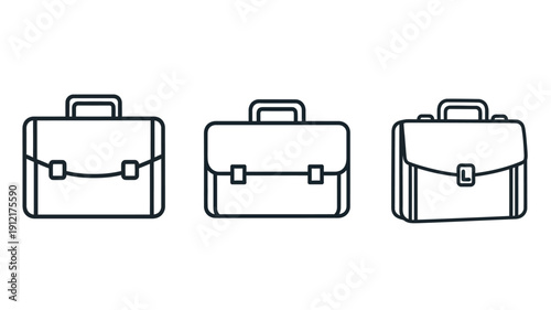 Three briefcases in a row simple linear illustration silhouette