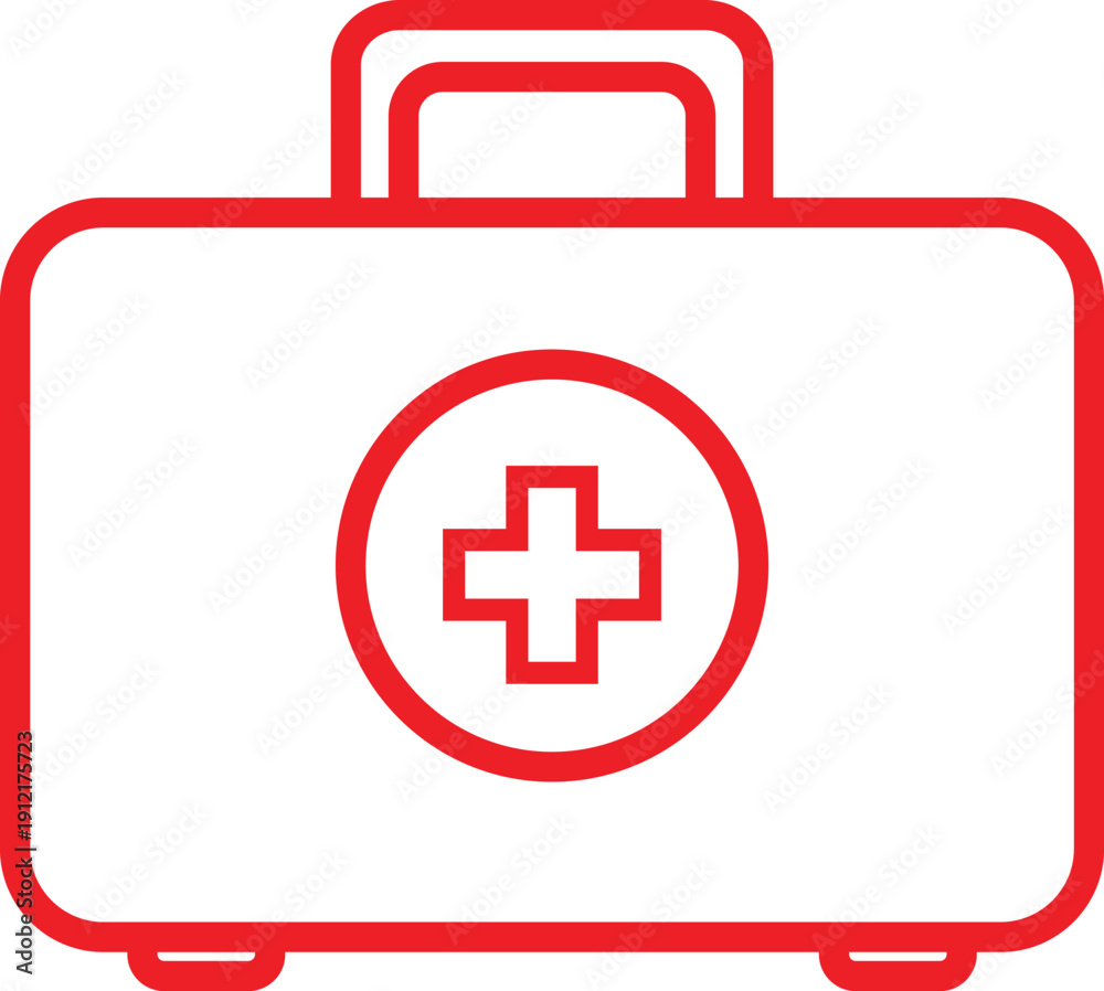 Obraz premium Red medical first aid kit with white cross inside circle health emergency
