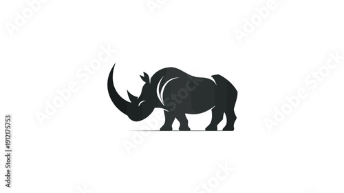 Powerful black rhinoceros silhouette icon on white background. Strong rhino graphic design element, minimalist wild animal symbol.