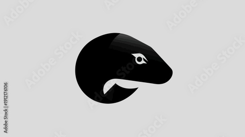 Sleek minimalist black animal head silhouette icon on light grey, possibly a ferret, weasel, or mongoose, for modern design