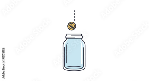 Coin Falling into Glass Jar.