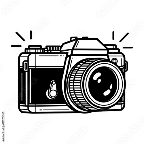 Retro Vintage Camera Illustration with Flash and Lens Details

