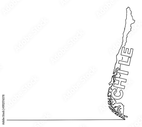 Minimalist continuous line drawing of the map of Chile with vertical text logo