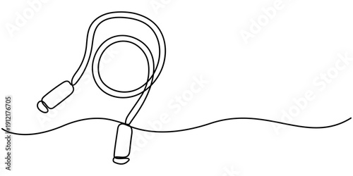 Continuous one line drawing skipping rope. Fitness equipment concept. Single line draw design vector graphic illustration. 