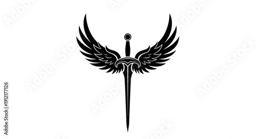 Tribal Winged Sword Emblem Tattoo Design.