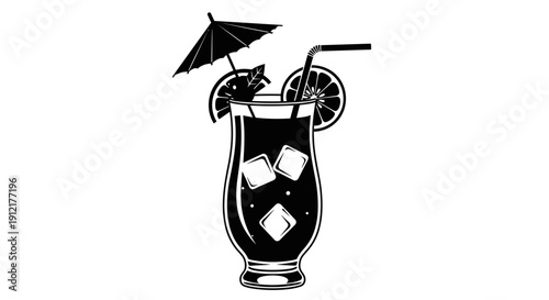 Tropical Cocktail Drink with Ice and Garnish.