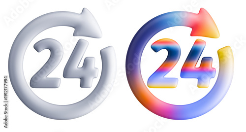 Number 24 inside circular arrow symbol representing 24 hour service or continuous operation. Gradient color design adds modern and dynamic feel.
