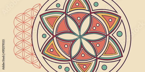 A colorful mandala design on a beige background Vector