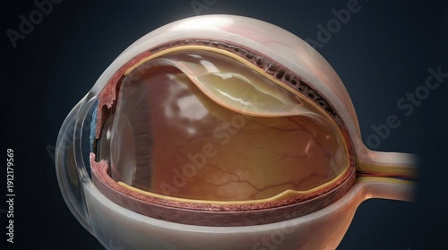 3D medical illustration of retinal detachment in human eye