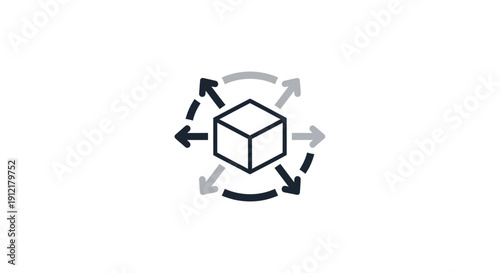 Cube with arrows rotating around it.