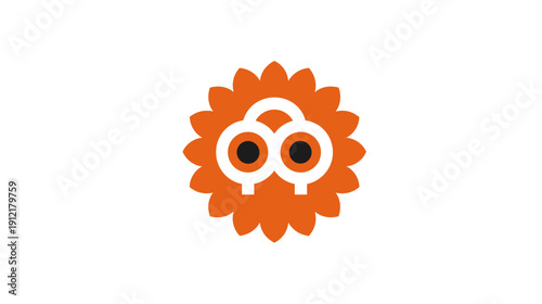Abstract orange icon with flower shape and stylized connected figures on a white background. Modern graphic symbol for community or cooperation.