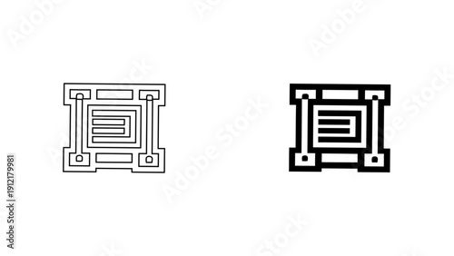 Digital Processor Microchip Icon for CPU Hardware and Computer Engineering, Electronic Circuit Board Vector Illustration in Minimalist Outline and Solid Glyph Style