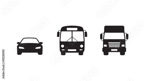 Vector Illustration Of Car, Bus, And Truck Silhouettes For Transportation And Vehicle Concept
