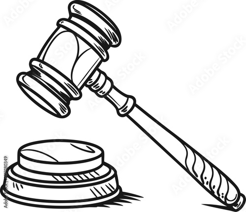 A gavel and sound block on a white background