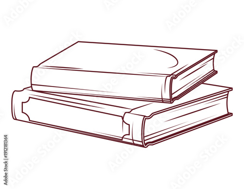 Line art vector illustration of two stacked hardcover books. Hand drawn monochrome outline design, isolated on white background. Literature concept for education, library, study, booklover.