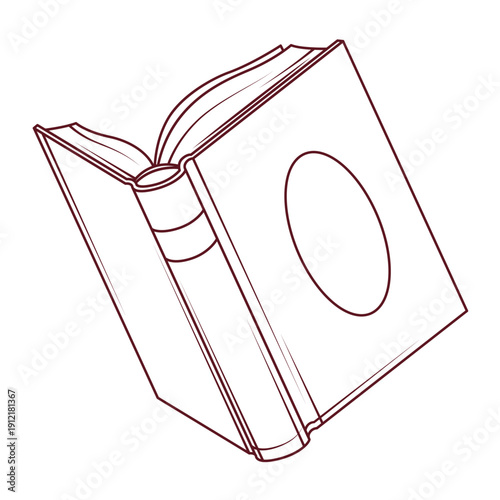 Line art vector illustration of an open hardcover book. Outline illustration isolated on white background. Classic literature and education concept design.