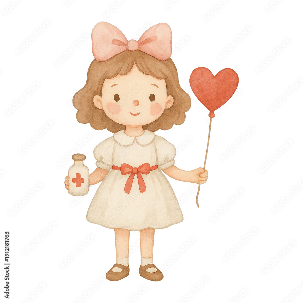Fototapeta premium PNG Cute nurse holding heart balloon.