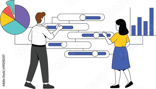 Business professionals analyzing data with graphs and charts