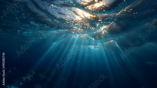 Underwater Scene with Sunlight and Ocean Waves.