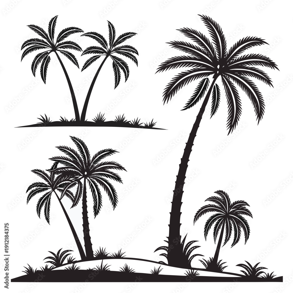 Fototapeta premium A black and white image of several palm trees Vector