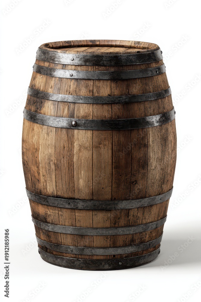 Fototapeta premium Traditional oak barrel on a pristine white background