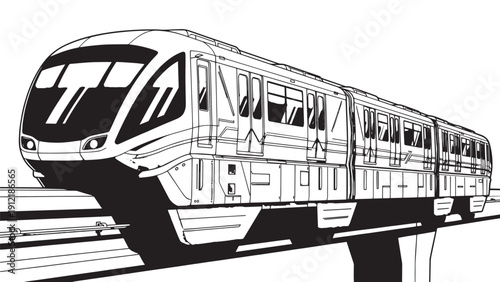 Stylized monochrome illustration of a modern passenger train on tracks.