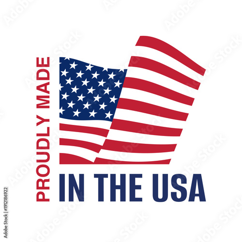 Made in USA Label with wavy Amerian flag