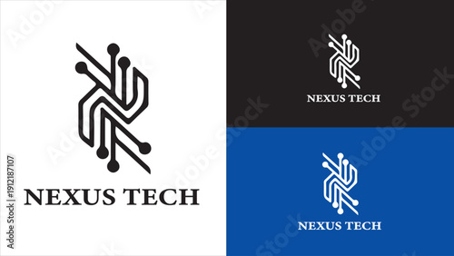 Technology company circuit board letter logo branding showcase for tech startup identity, digital innovation firm presentation, IT services marketing, and corporate visual identity design