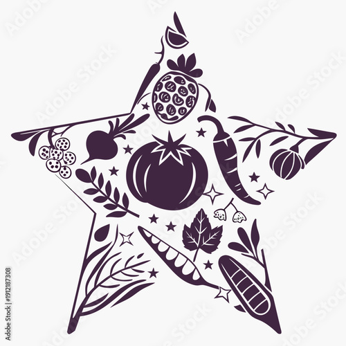 Star pattern built from vegetable shadows and highlights