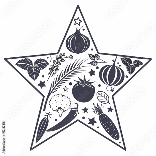 Star pattern built from vegetable shadows and highlights 1