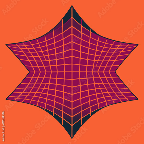 Distorted grid shapes isolated. Retrofuturistic warped mesh grid. Curved mesh abstract elements. Retro punk design element. Vector curve surface background.