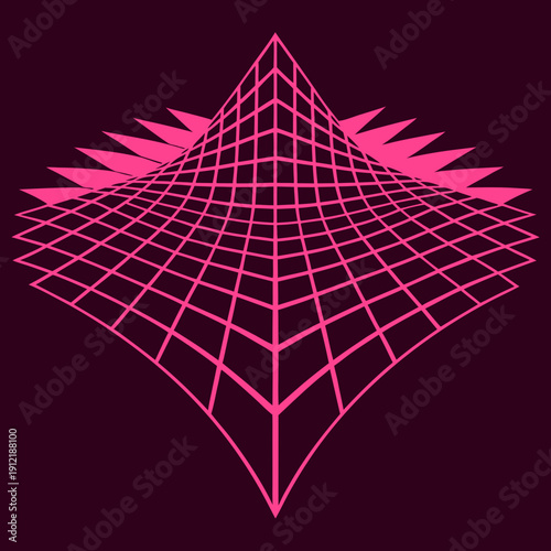Distorted grid shapes isolated. Retrofuturistic warped mesh grid. Curved mesh abstract elements. Retro punk design element. Vector curve surface background.