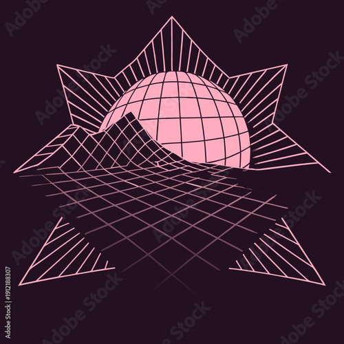 Distorted grid shapes isolated. Retrofuturistic warped mesh grid. Curved mesh abstract elements. Retro punk design element. Vector curve surface background.