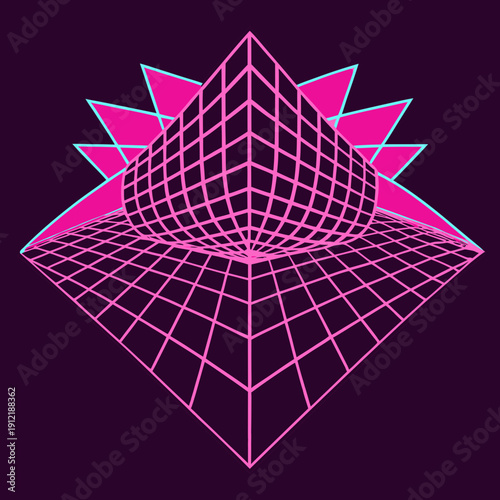 Distorted grid shapes isolated. Retrofuturistic warped mesh grid. Curved mesh abstract elements. Retro punk design element. Vector curve surface background.