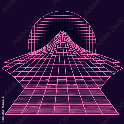 Distorted grid shapes isolated. Retrofuturistic warped mesh grid. Curved mesh abstract elements. Retro punk design element. Vector curve surface background.