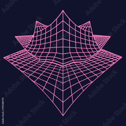 Distorted grid shapes isolated. Retrofuturistic warped mesh grid. Curved mesh abstract elements. Retro punk design element. Vector curve surface background.