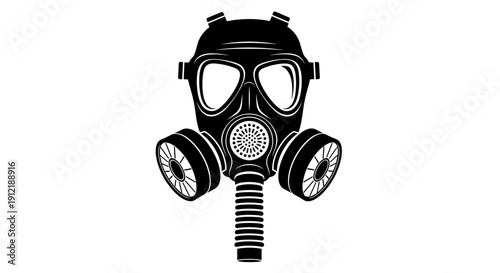 Vintage Gas Mask With Double Filters And Hose.