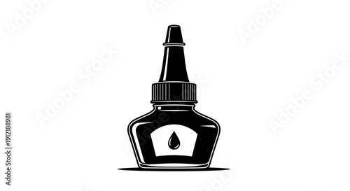 Vintage Ink Bottle with Droplet Symbol Illustration.